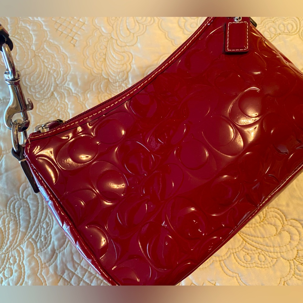 Debossed Dark Red Coach Purse